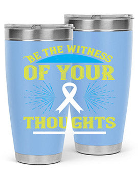 Be the Witness of Your Thoughts tumbler in stainless steel with a stylish design, available in 20oz and 30oz sizes, showcasing its drink-thru lid.