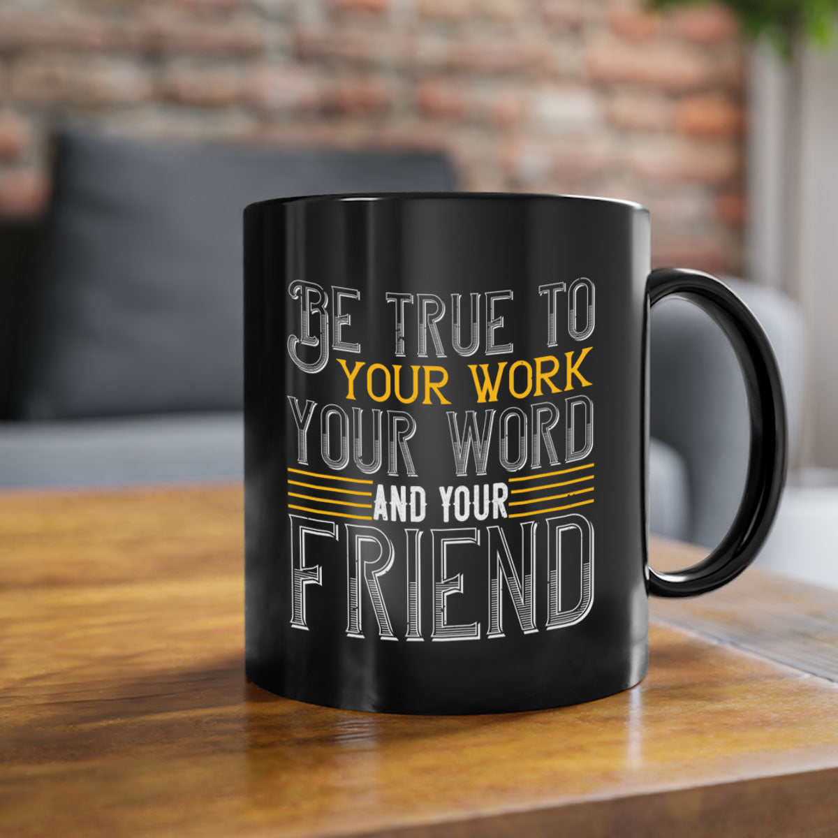 Be True to Your Work Mug with a glossy finish, featuring a colored handle and interior, available in five colors.
