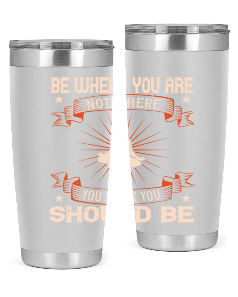 20oz stainless steel tumbler with motivational yoga design, featuring double wall vacuum insulation and a drink-thru lid.
