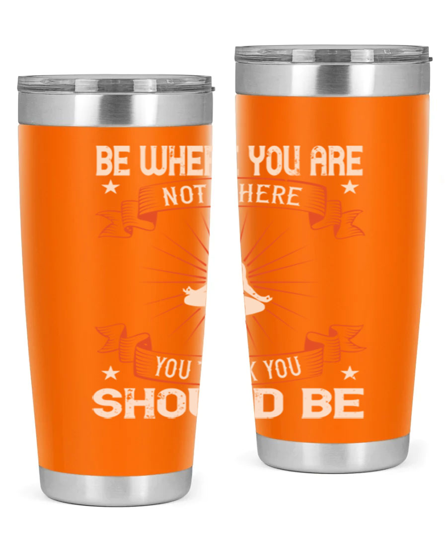 20oz stainless steel tumbler with motivational yoga design, featuring double wall vacuum insulation and a drink-thru lid.
