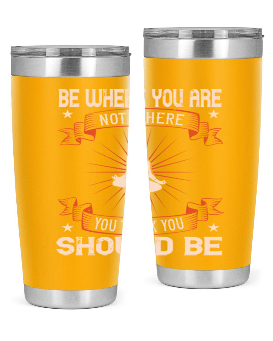 20oz stainless steel tumbler with motivational yoga design, featuring double wall vacuum insulation and a drink-thru lid.