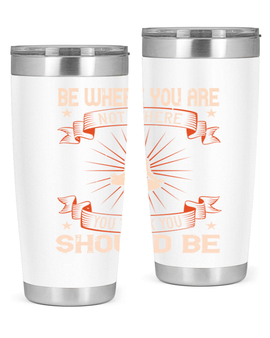 20oz stainless steel tumbler with motivational yoga design, featuring double wall vacuum insulation and a drink-thru lid.