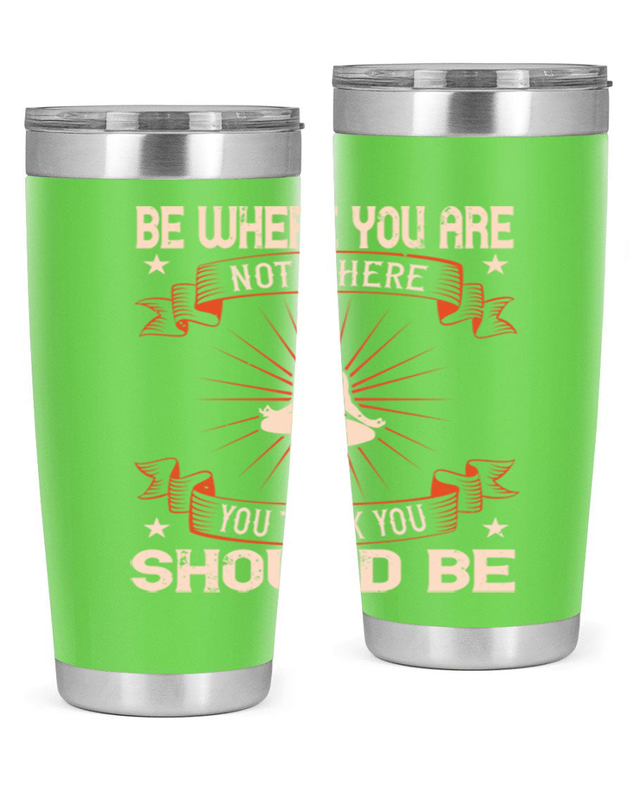 20oz stainless steel tumbler with motivational yoga design, featuring double wall vacuum insulation and a drink-thru lid.