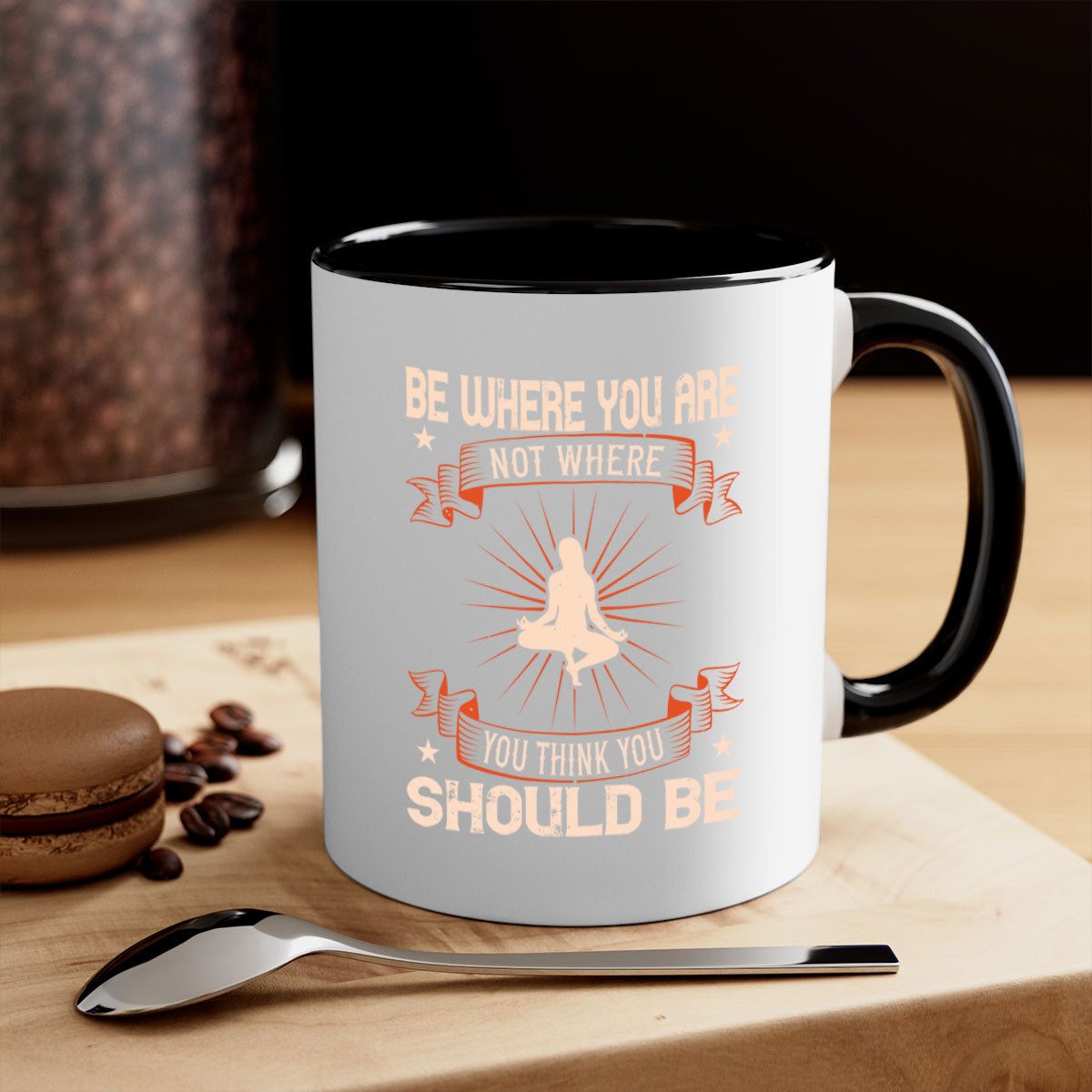 Be Where You Not Where You Think You Should Be Mug with a glossy finish, featuring a colored handle and interior, available in five vibrant colors.