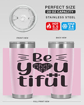 Be You Style 44# autism tumbler in stainless steel with a vibrant design, showcasing its double wall vacuum insulation and drink-thru lid.