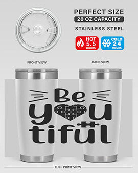 Be You Style 44# autism tumbler in stainless steel with a vibrant design, showcasing its double wall vacuum insulation and drink-thru lid.