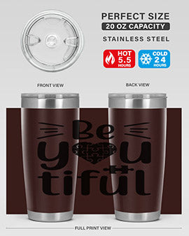 Be You Style 44# autism tumbler in stainless steel with a vibrant design, showcasing its double wall vacuum insulation and drink-thru lid.