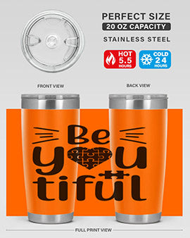 Be You Style 44# autism tumbler in stainless steel with a vibrant design, showcasing its double wall vacuum insulation and drink-thru lid.