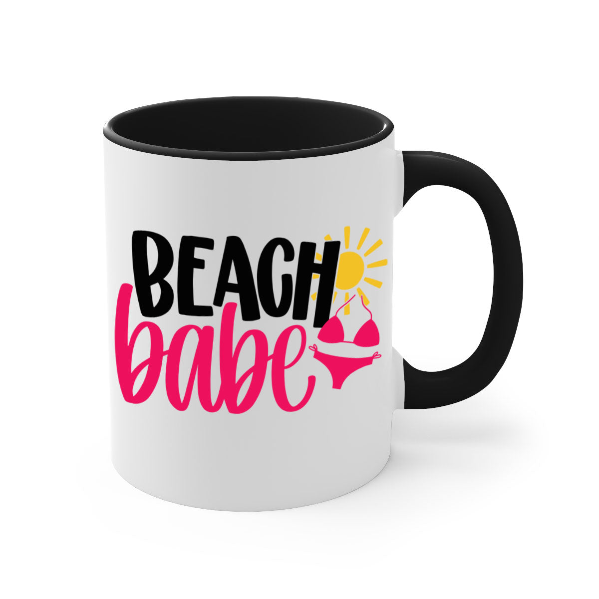 Beach Babe Style 52# Mug featuring a two-tone design with a colored handle and glossy finish, available in multiple colors.