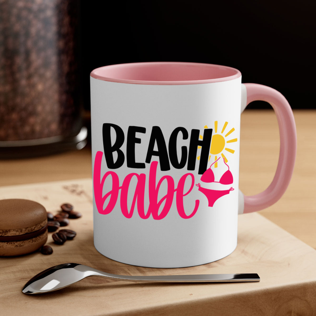 Beach Babe Style 52# Mug featuring a two-tone design with a colored handle and glossy finish, available in multiple colors.