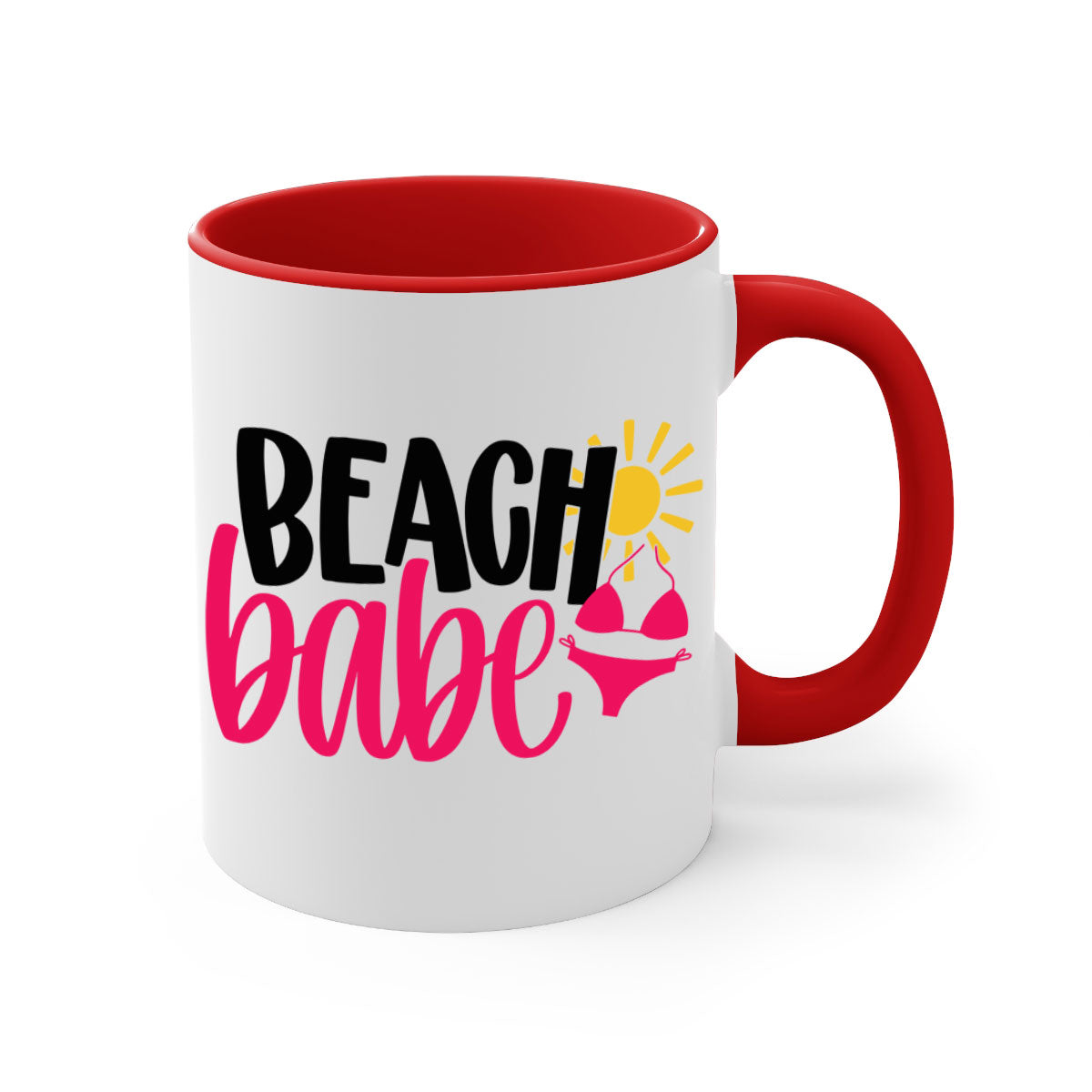 Beach Babe Style 52# Mug featuring a two-tone design with a colored handle and glossy finish, available in multiple colors.