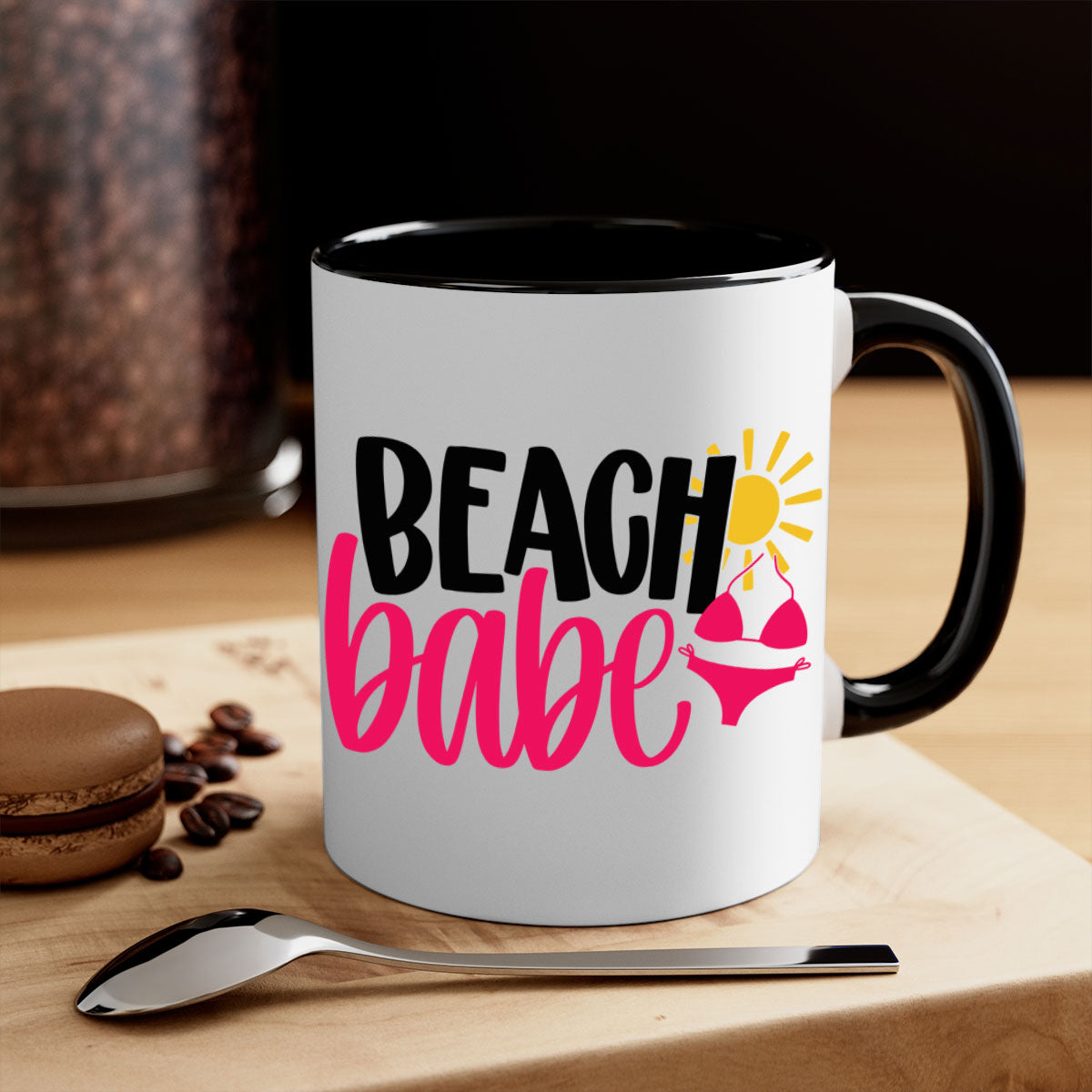 Beach Babe Style 52# Mug featuring a two-tone design with a colored handle and glossy finish, available in multiple colors.