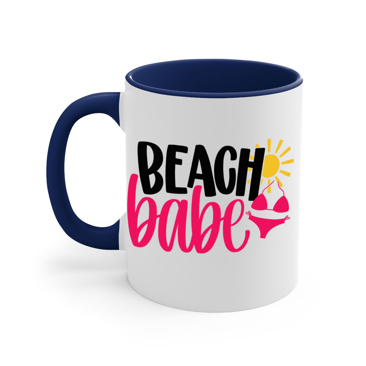 Beach Babe Style 52# Mug featuring a two-tone design with a colored handle and glossy finish, available in multiple colors.