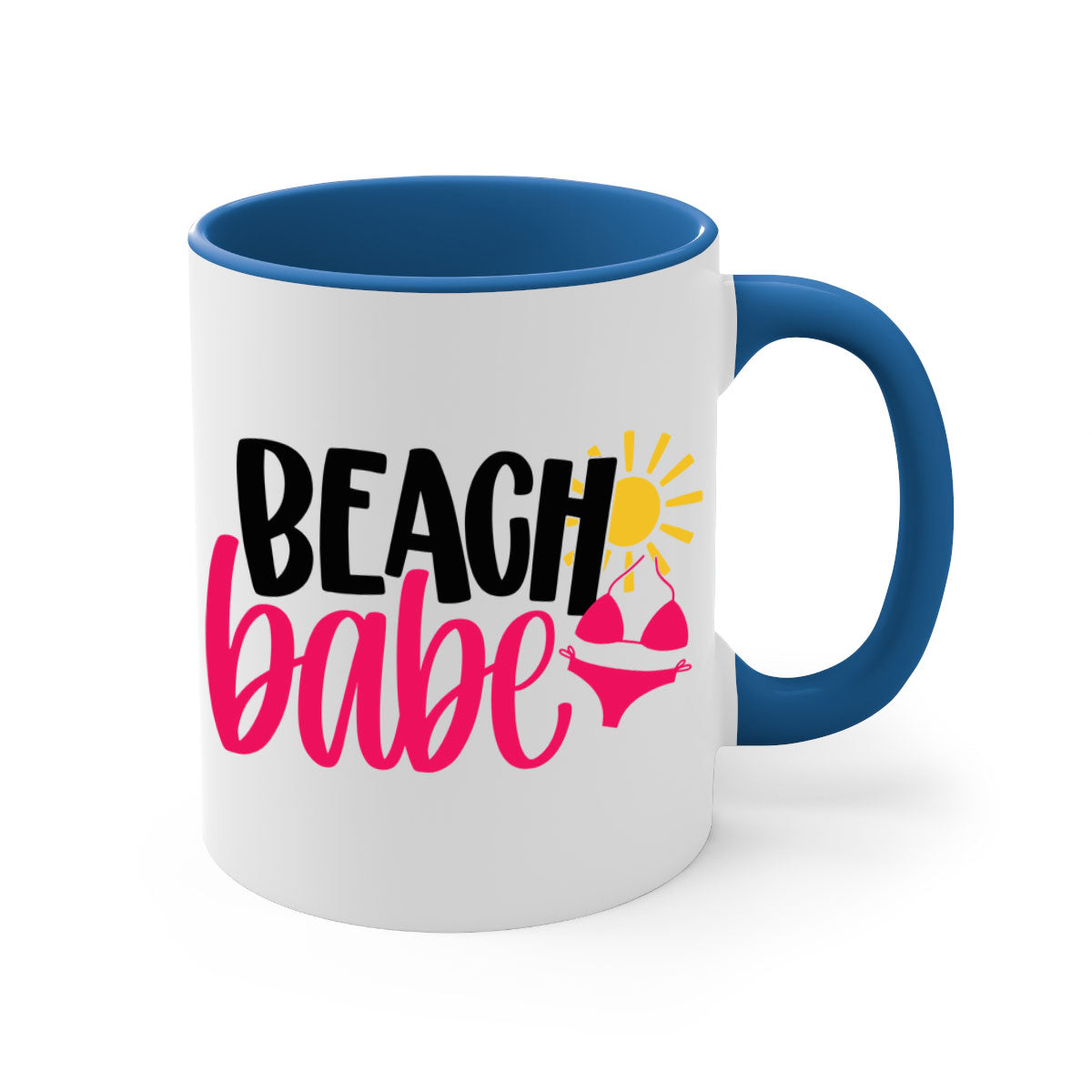 Beach Babe Style 52# Mug featuring a two-tone design with a colored handle and glossy finish, available in multiple colors.