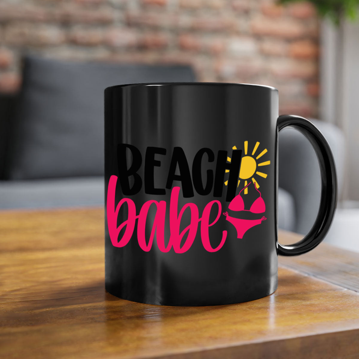 Beach Babe Style 52# Mug featuring a two-tone design with a colored handle and glossy finish, available in multiple colors.