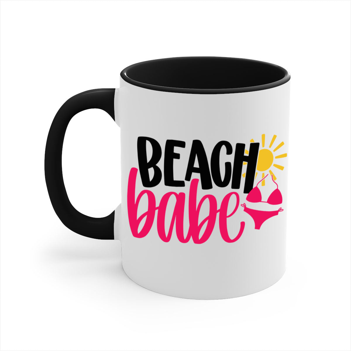 Beach Babe Style 52# Mug featuring a two-tone design with a colored handle and glossy finish, available in multiple colors.