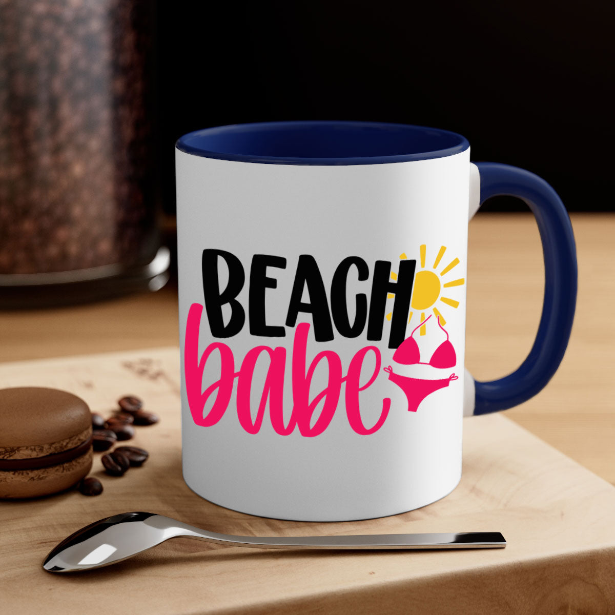 Beach Babe Style 52# Mug featuring a two-tone design with a colored handle and glossy finish, available in multiple colors.