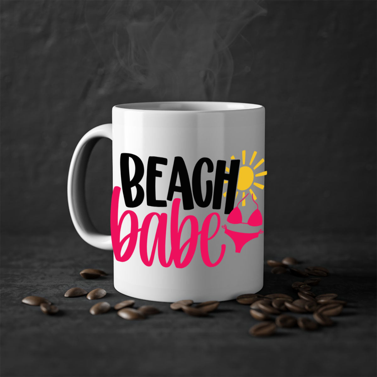 Beach Babe Style 52# Mug featuring a two-tone design with a colored handle and glossy finish, available in multiple colors.