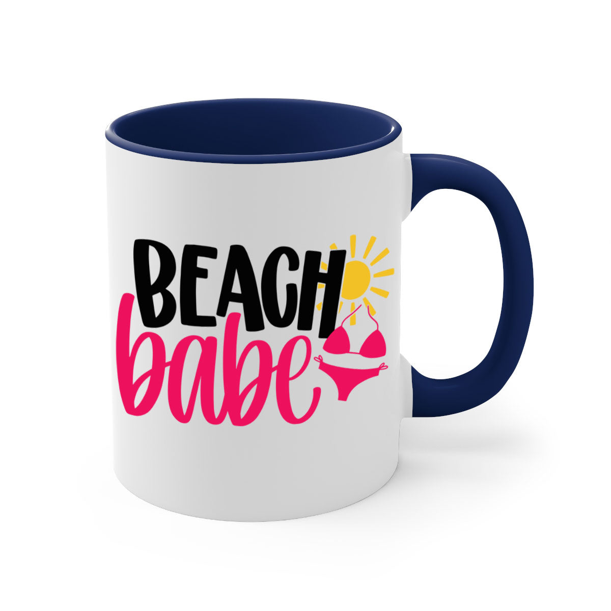 Beach Babe Style 52# Mug featuring a two-tone design with a colored handle and glossy finish, available in multiple colors.