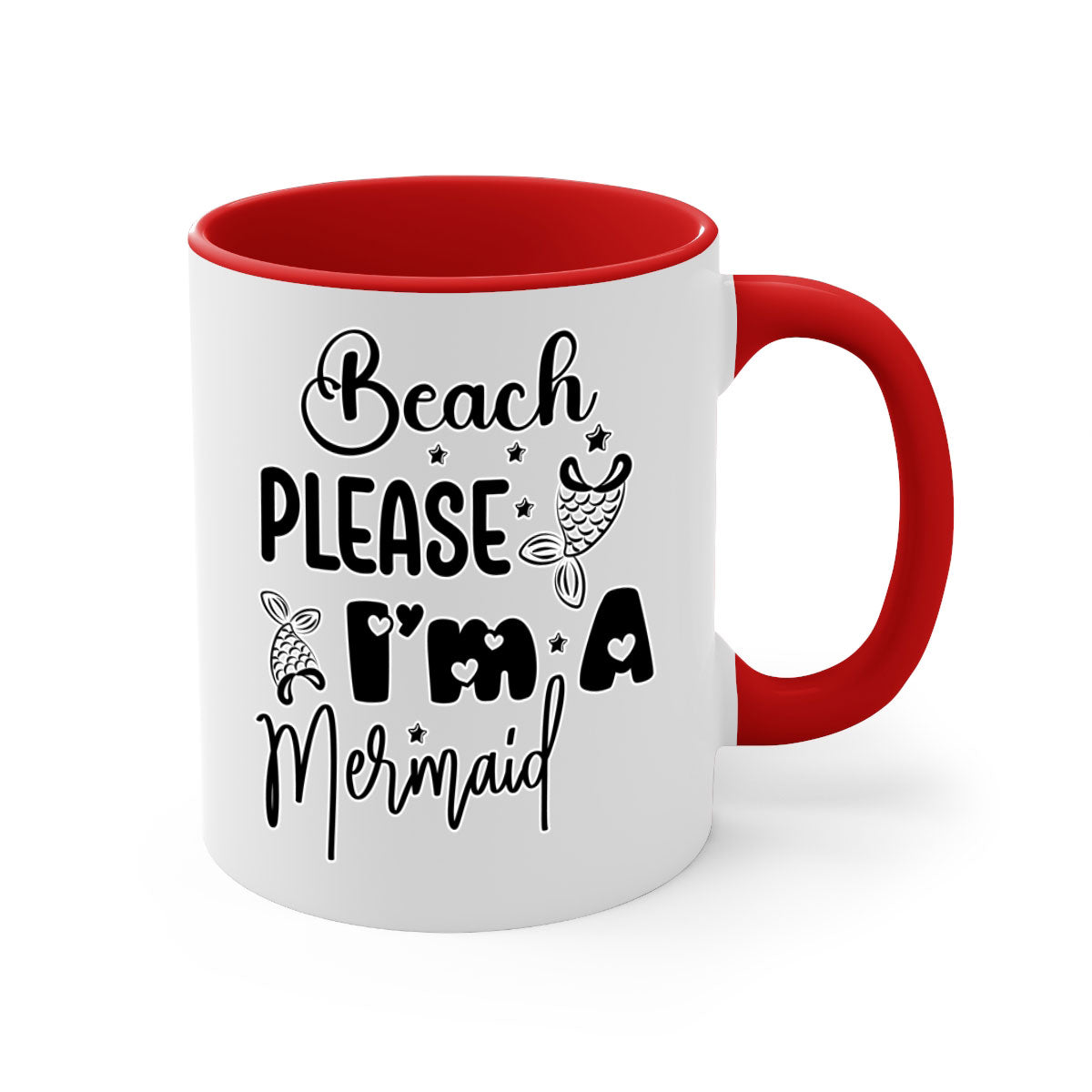 Beach Please I'm A Mermaid mug with colorful handle and glossy finish, perfect for coffee and tea lovers.