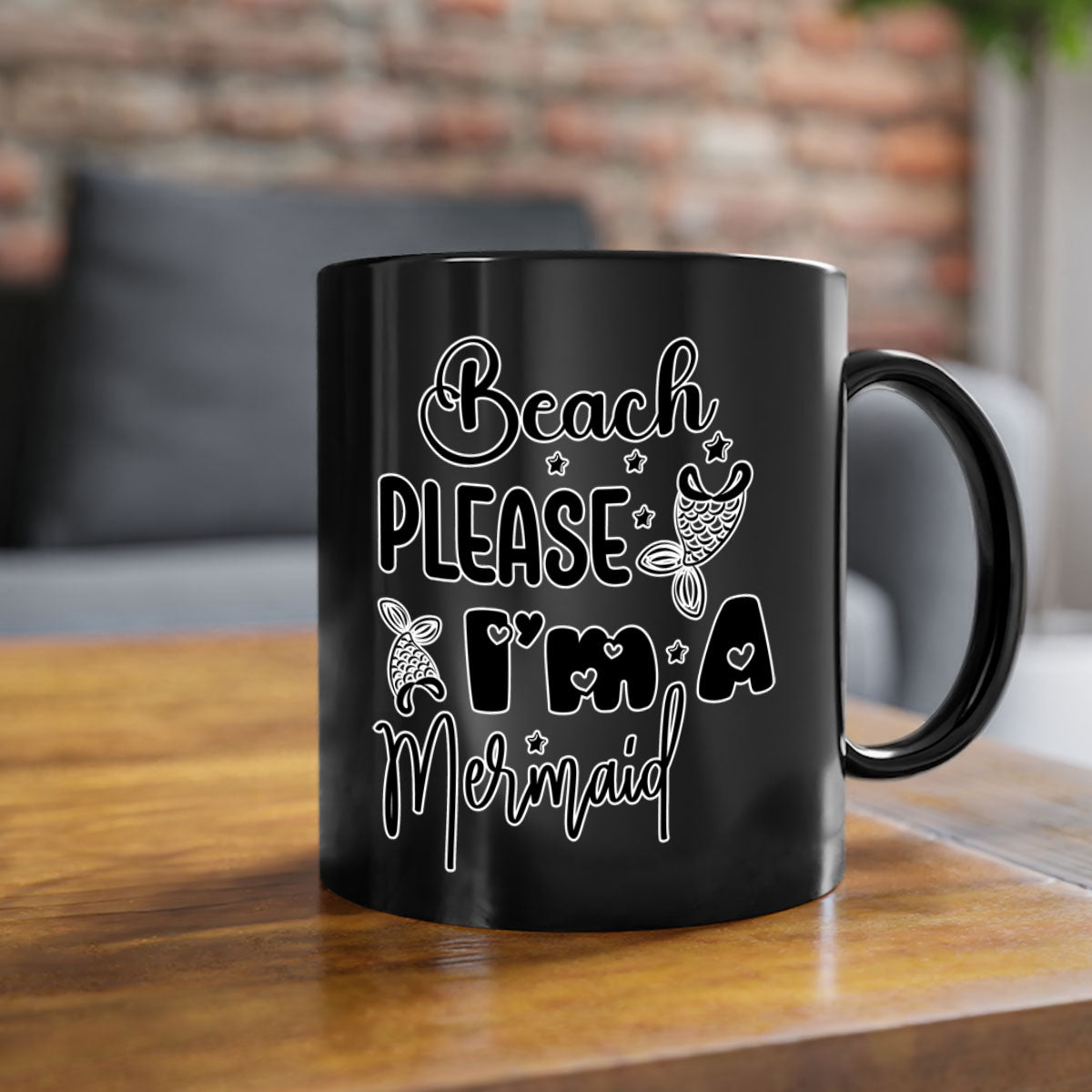Beach Please I'm A Mermaid mug with colorful handle and glossy finish, perfect for coffee and tea lovers.