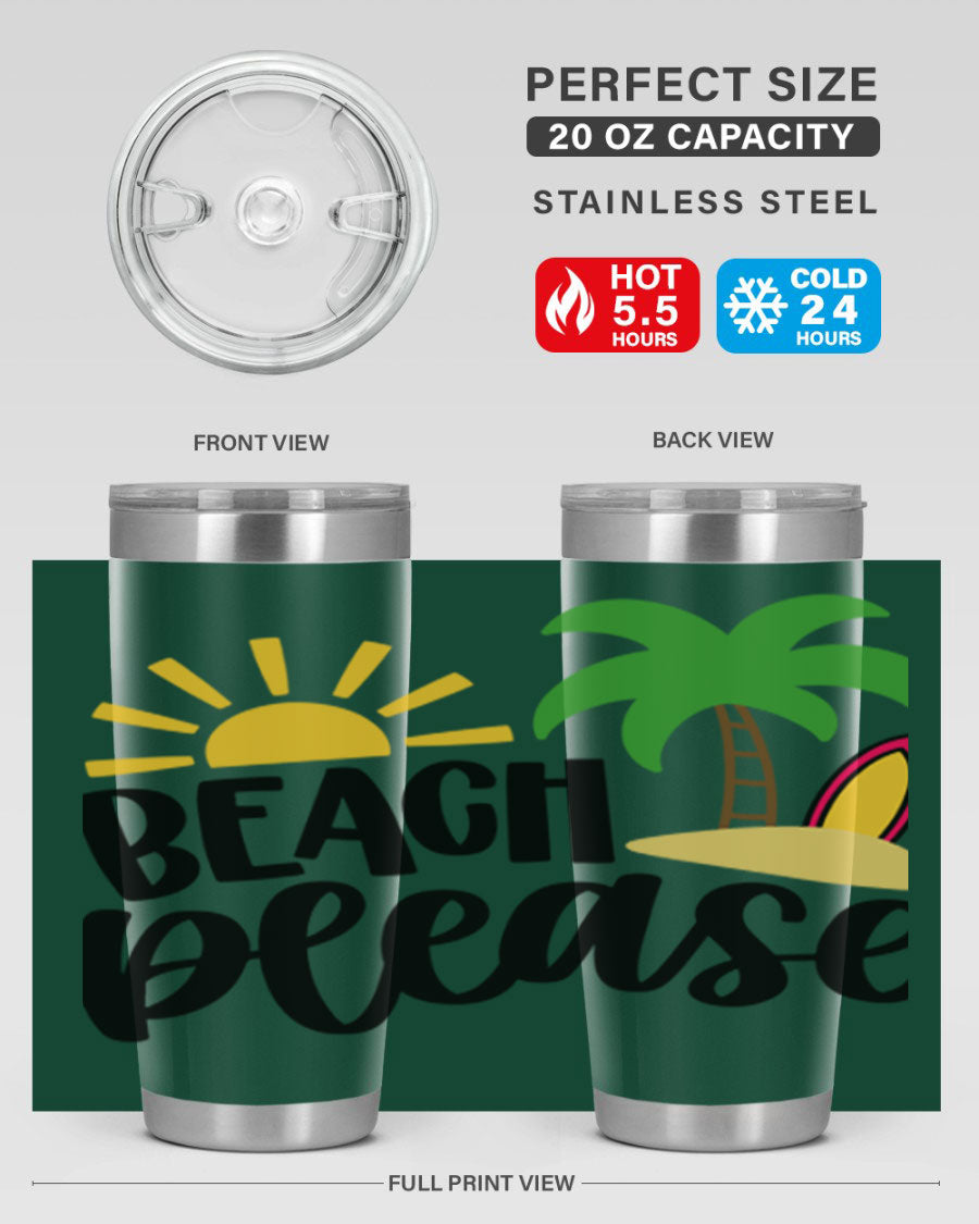Beach Please Style 51# 20oz Tumbler with vibrant design, double wall vacuum insulation, and drink-thru lid, perfect for summer beverages.