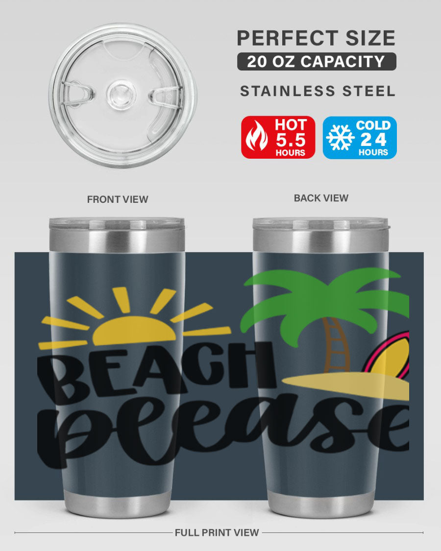 Beach Please Style 51# 20oz Tumbler with vibrant design, double wall vacuum insulation, and drink-thru lid, perfect for summer beverages.