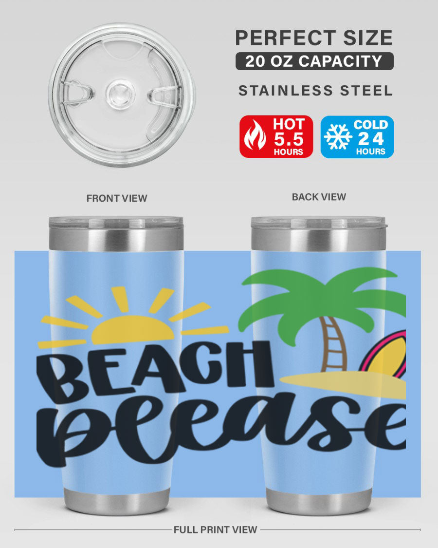 Beach Please Style 51# 20oz Tumbler with vibrant design, double wall vacuum insulation, and drink-thru lid, perfect for summer beverages.