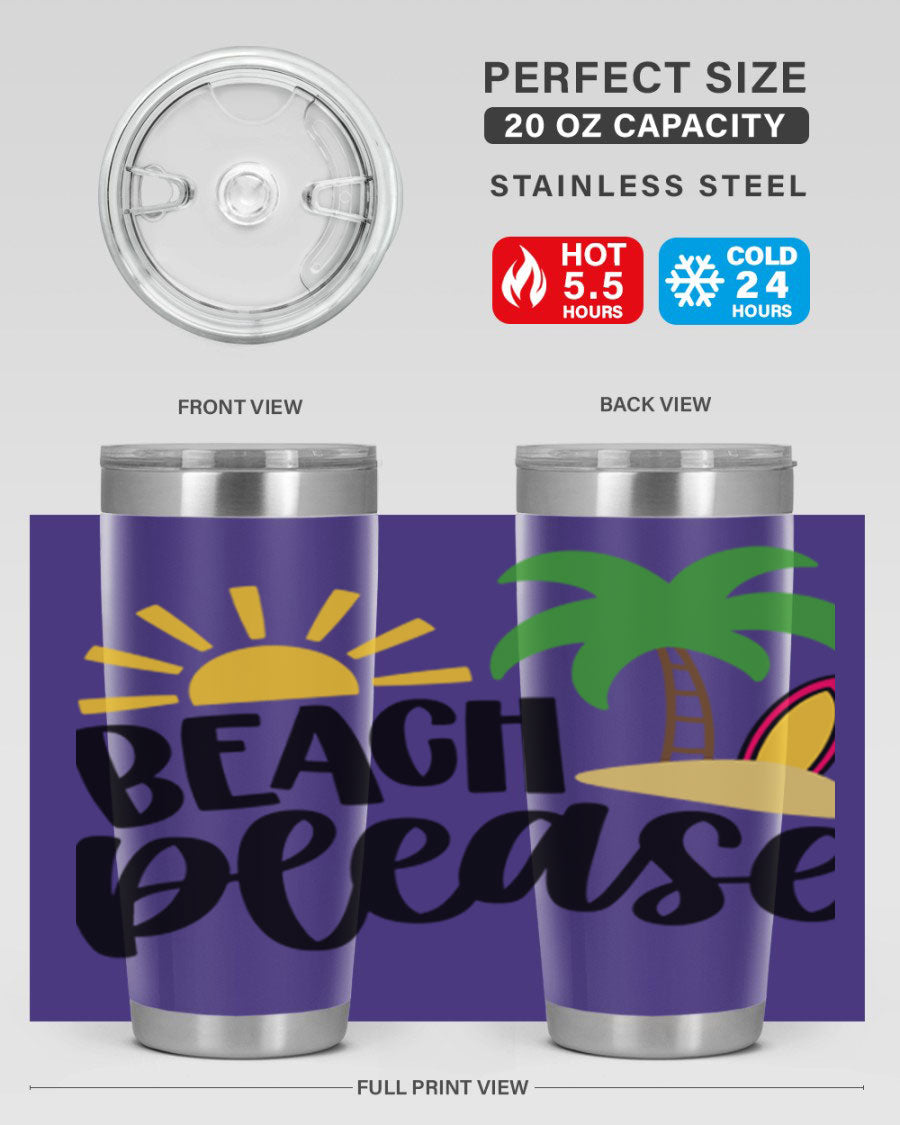 Beach Please Style 51# 20oz Tumbler with vibrant design, double wall vacuum insulation, and drink-thru lid, perfect for summer beverages.