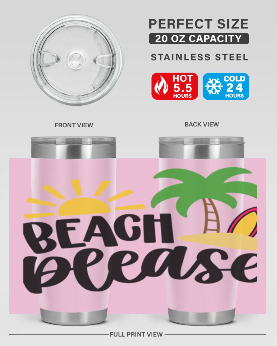 Beach Please Style 51# 20oz Tumbler with vibrant design, double wall vacuum insulation, and drink-thru lid, perfect for summer beverages.