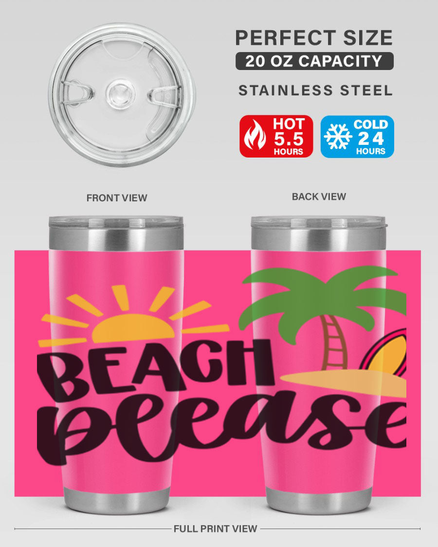 Beach Please Style 51# 20oz Tumbler with vibrant design, double wall vacuum insulation, and drink-thru lid, perfect for summer beverages.