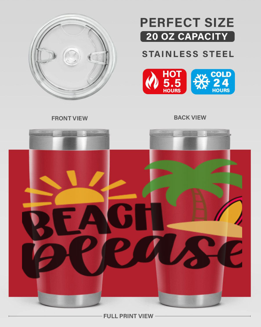 Beach Please Style 51# 20oz Tumbler with vibrant design, double wall vacuum insulation, and drink-thru lid, perfect for summer beverages.