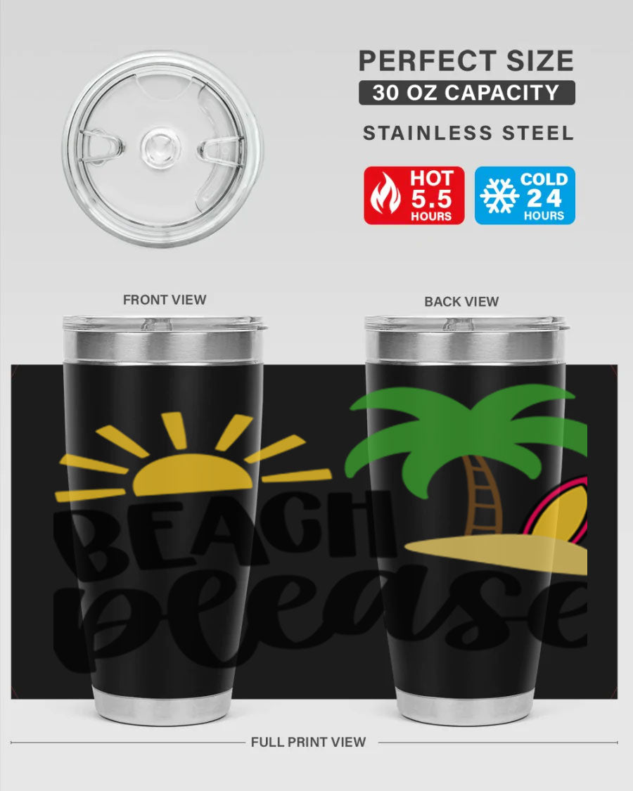 Beach Please Style 51# 20oz Tumbler with vibrant design, double wall vacuum insulation, and drink-thru lid, perfect for summer beverages.