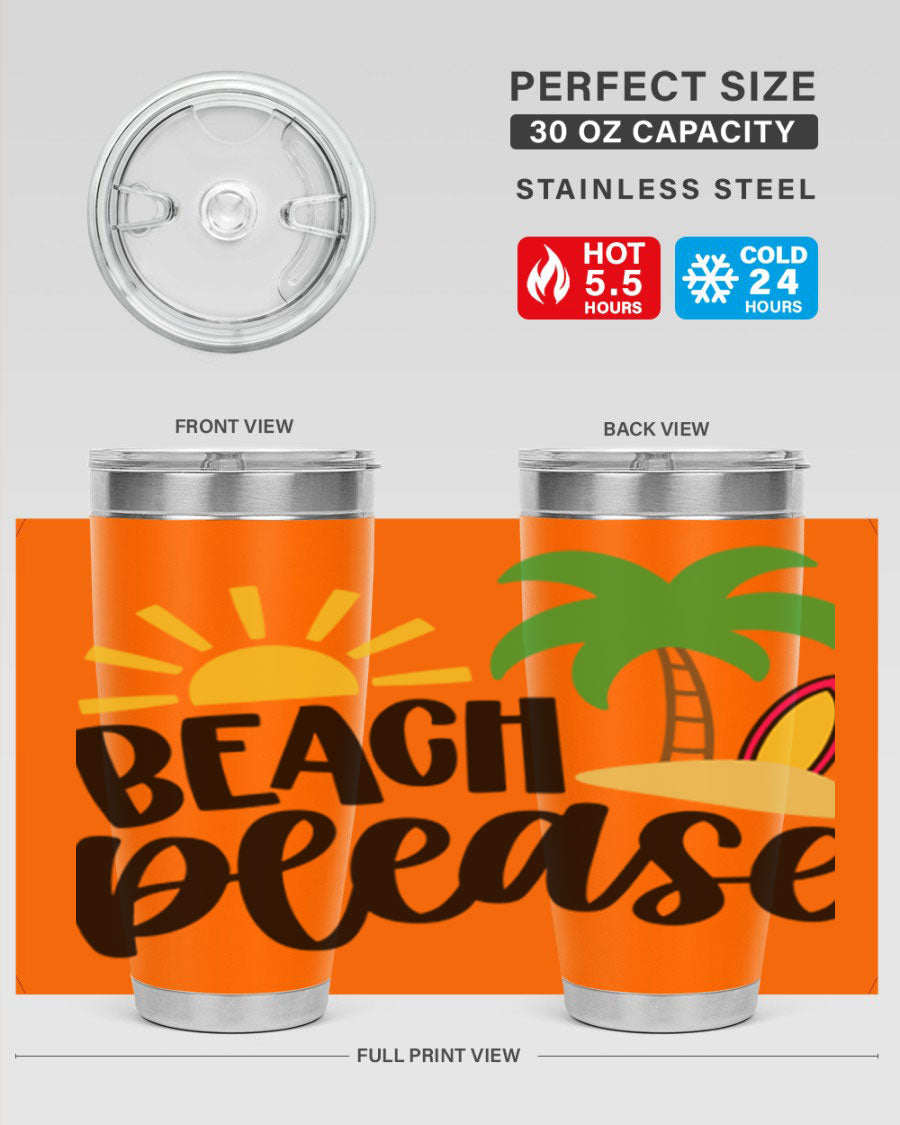 Beach Please Style 51# 20oz Tumbler with vibrant design, double wall vacuum insulation, and drink-thru lid, perfect for summer beverages.