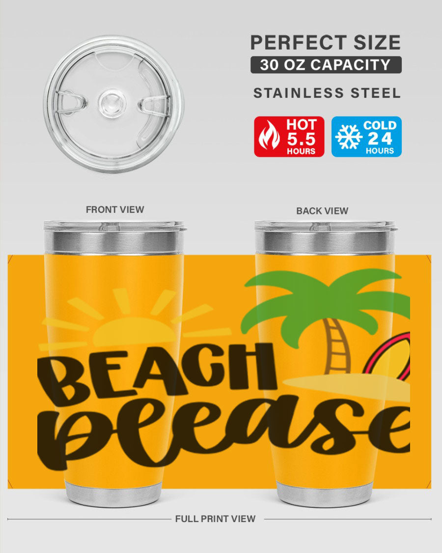Beach Please Style 51# 20oz Tumbler with vibrant design, double wall vacuum insulation, and drink-thru lid, perfect for summer beverages.