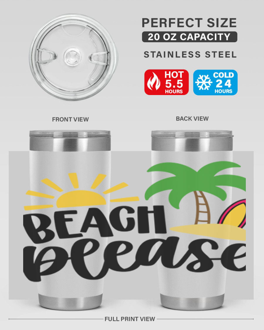 Beach Please Style 51# 20oz Tumbler with vibrant design, double wall vacuum insulation, and drink-thru lid, perfect for summer beverages.