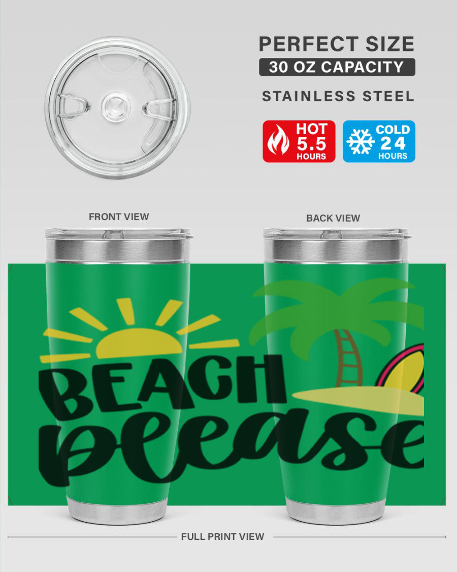 Beach Please Style 51# 20oz Tumbler with vibrant design, double wall vacuum insulation, and drink-thru lid, perfect for summer beverages.