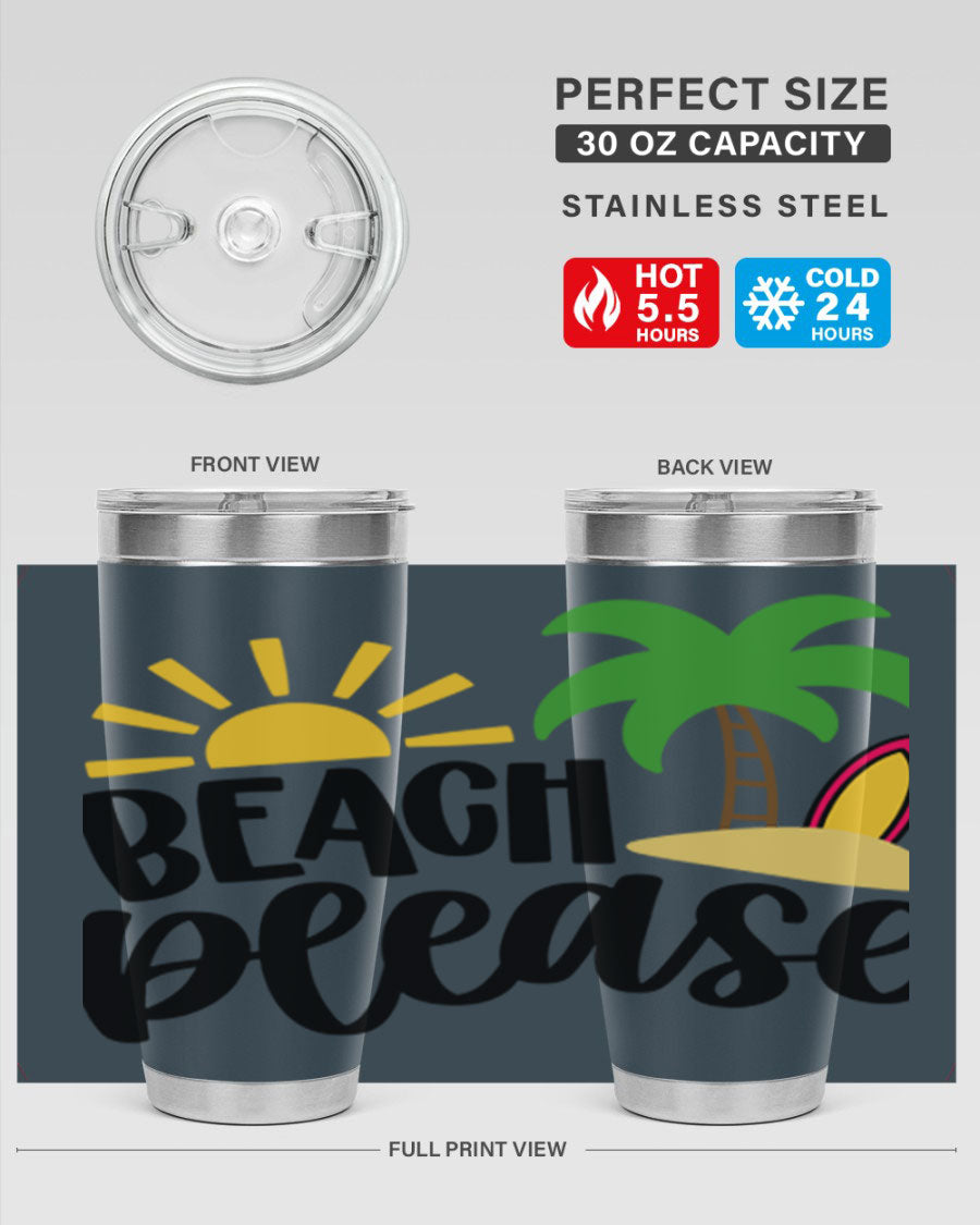 Beach Please Style 51# 20oz Tumbler with vibrant design, double wall vacuum insulation, and drink-thru lid, perfect for summer beverages.