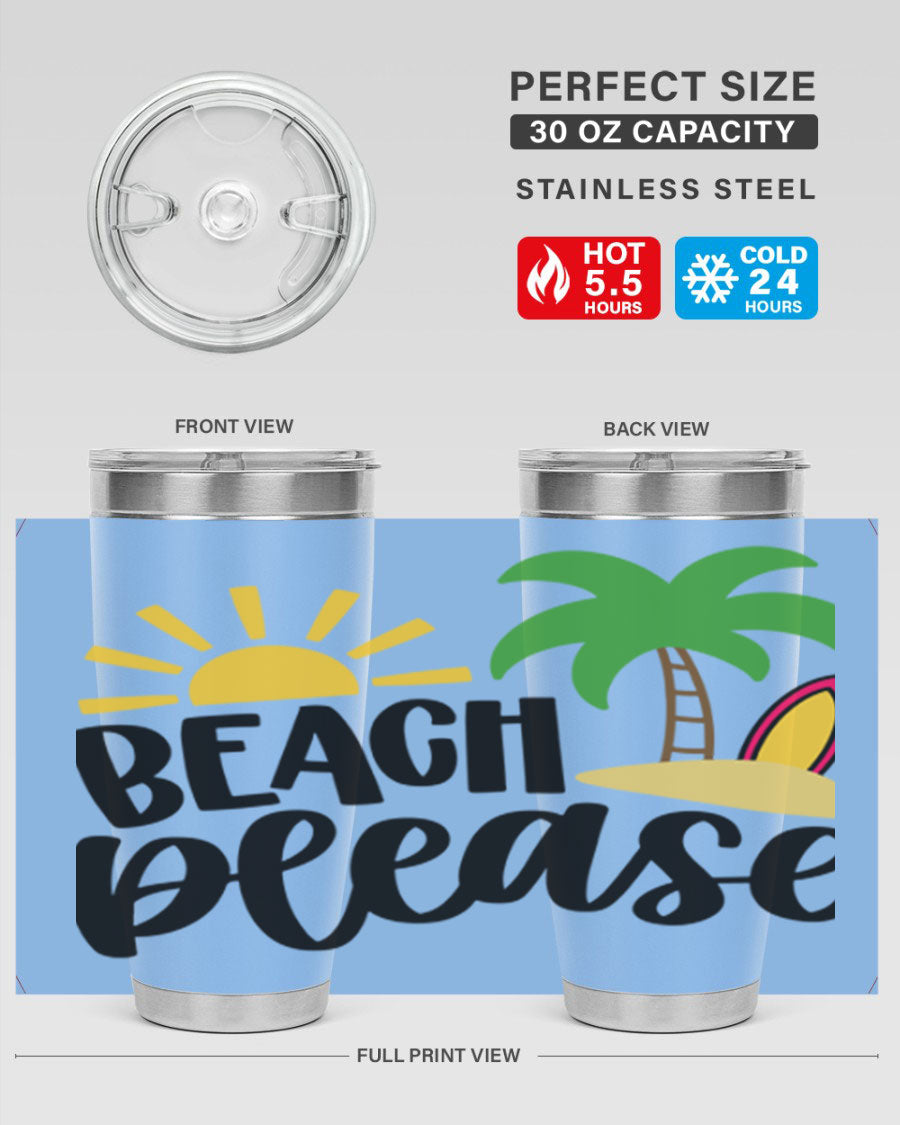 Beach Please Style 51# 20oz Tumbler with vibrant design, double wall vacuum insulation, and drink-thru lid, perfect for summer beverages.