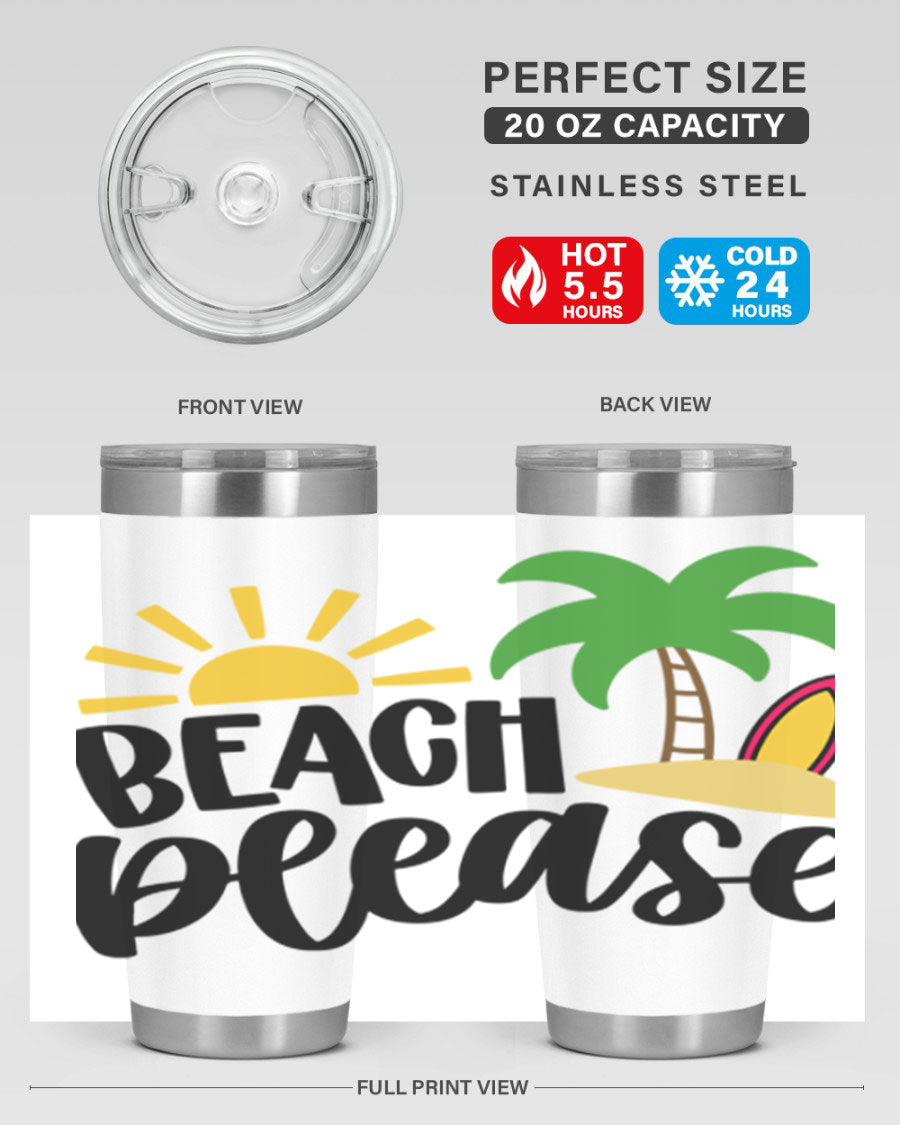 Beach Please Style 51# 20oz Tumbler with vibrant design, double wall vacuum insulation, and drink-thru lid, perfect for summer beverages.