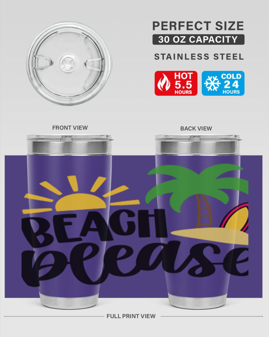 Beach Please Style 51# 20oz Tumbler with vibrant design, double wall vacuum insulation, and drink-thru lid, perfect for summer beverages.