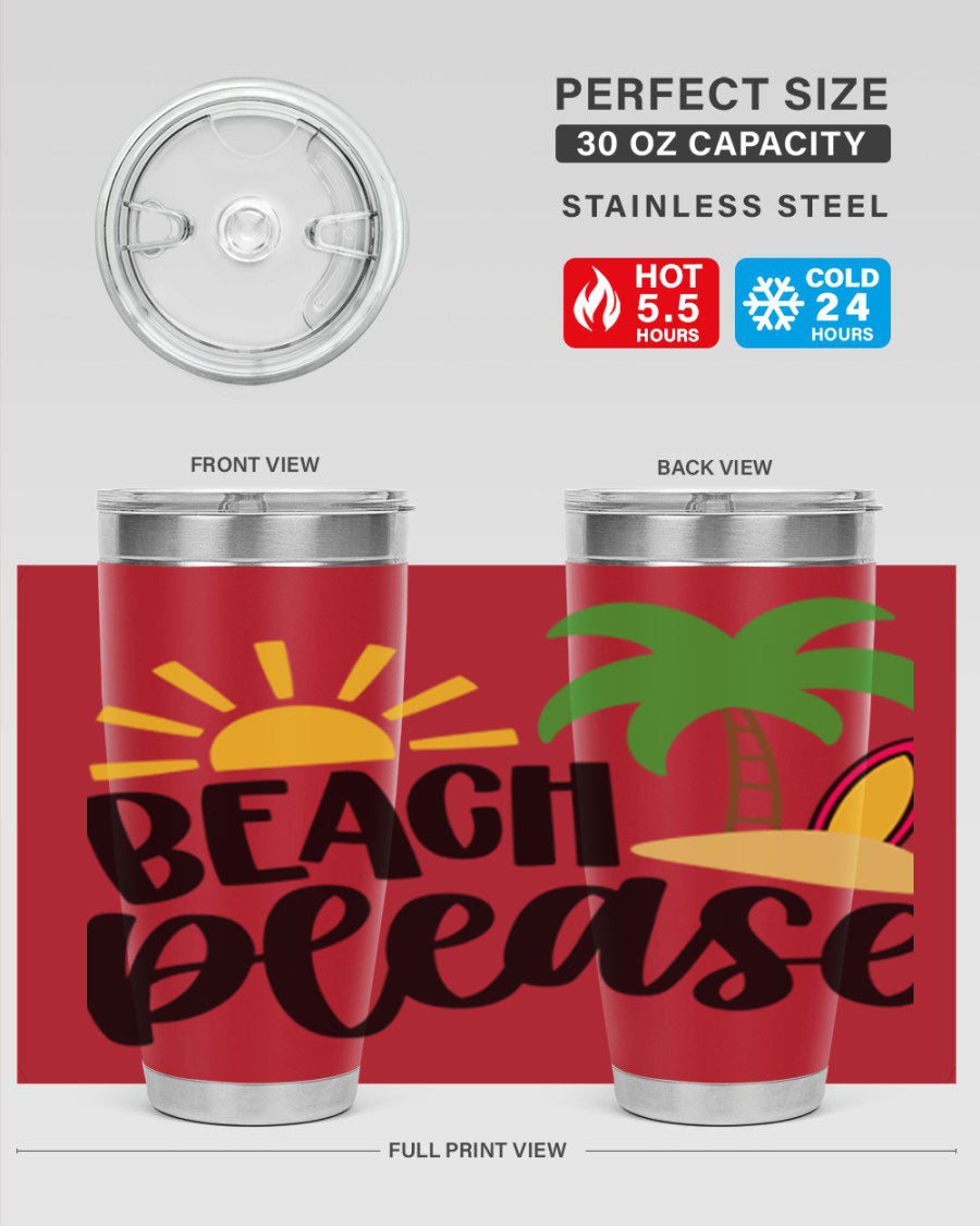 Beach Please Style 51# 20oz Tumbler with vibrant design, double wall vacuum insulation, and drink-thru lid, perfect for summer beverages.