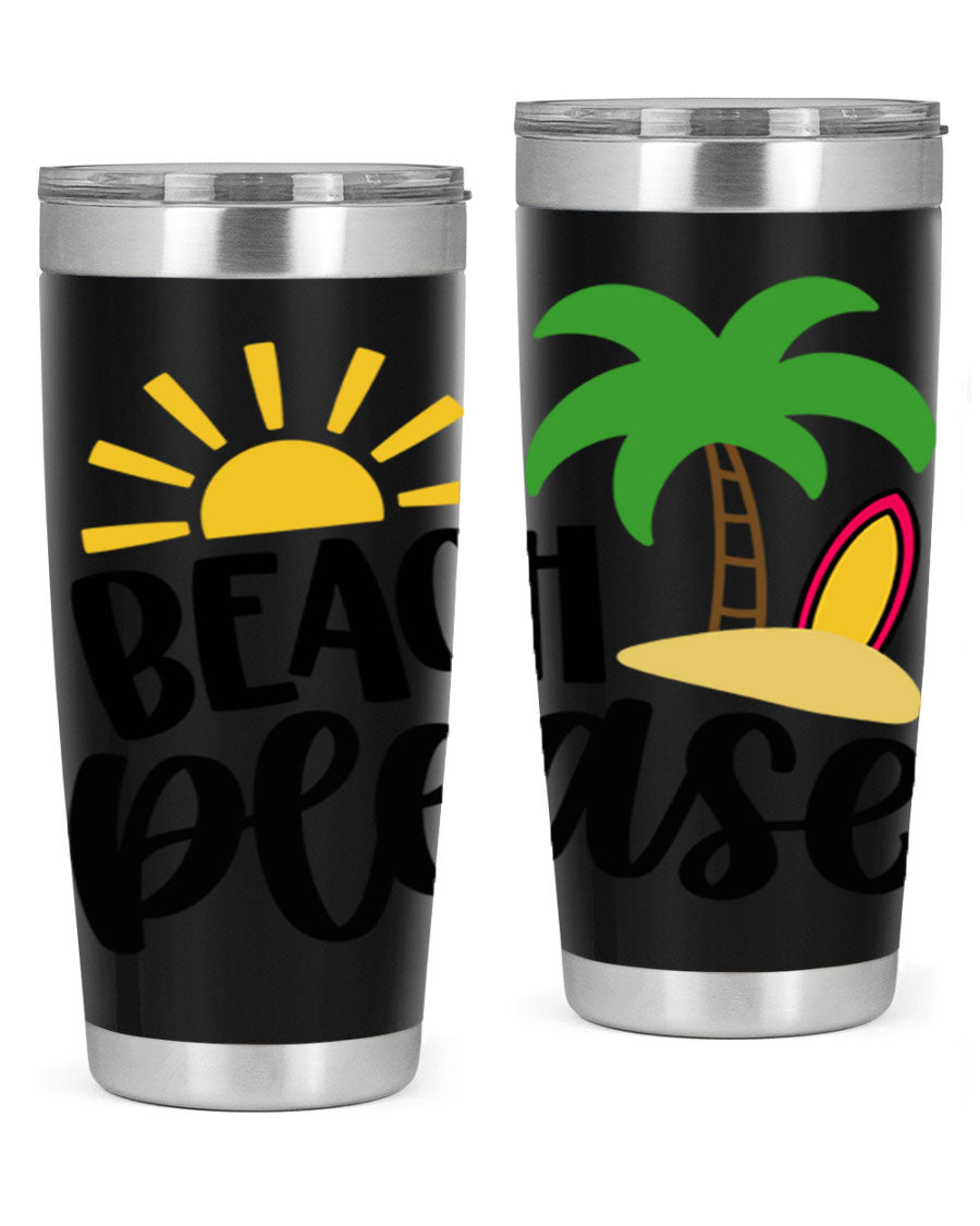 Beach Please Style 51# 20oz Tumbler with vibrant design, double wall vacuum insulation, and drink-thru lid, perfect for summer beverages.