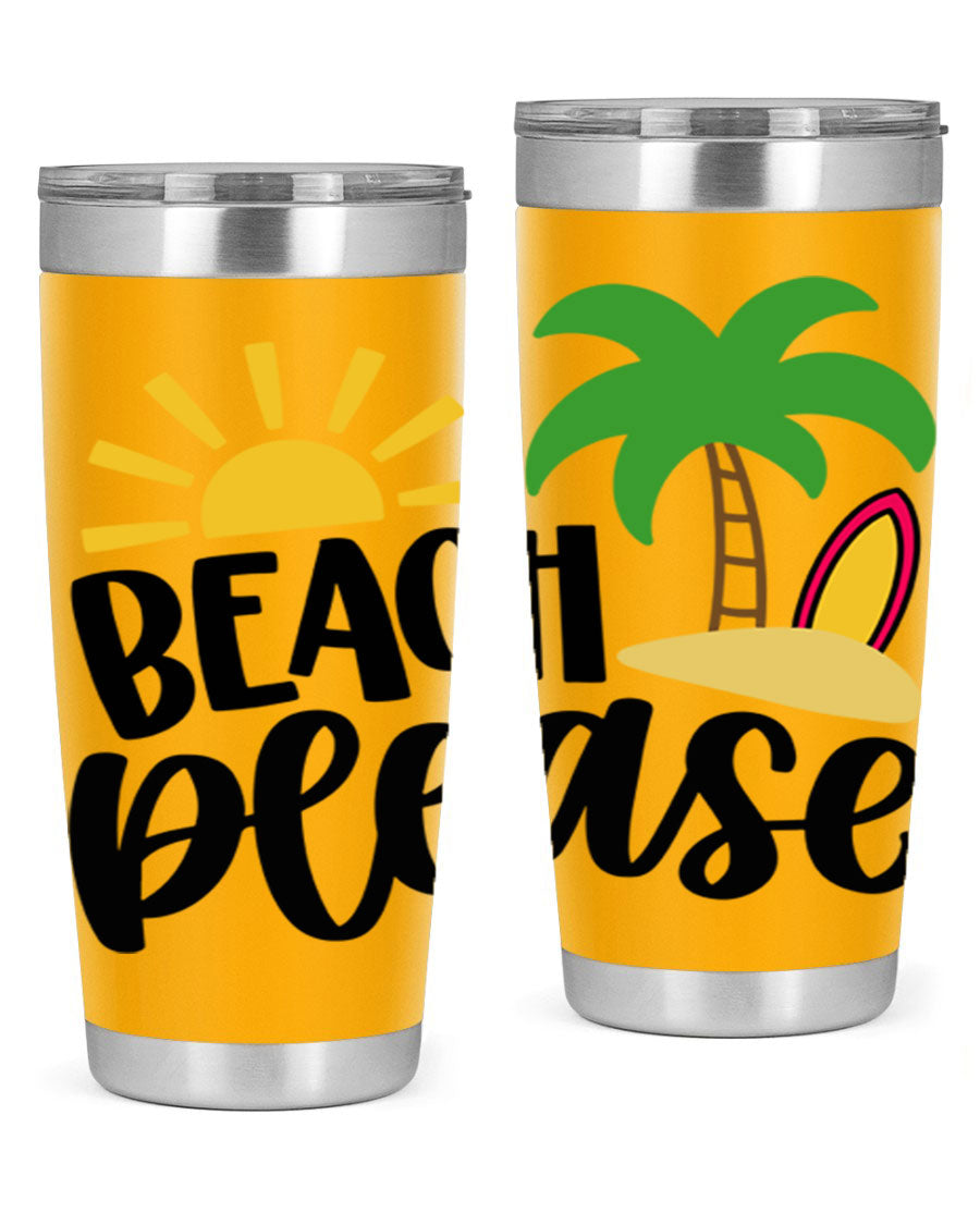 Beach Please Style 51# 20oz Tumbler with vibrant design, double wall vacuum insulation, and drink-thru lid, perfect for summer beverages.