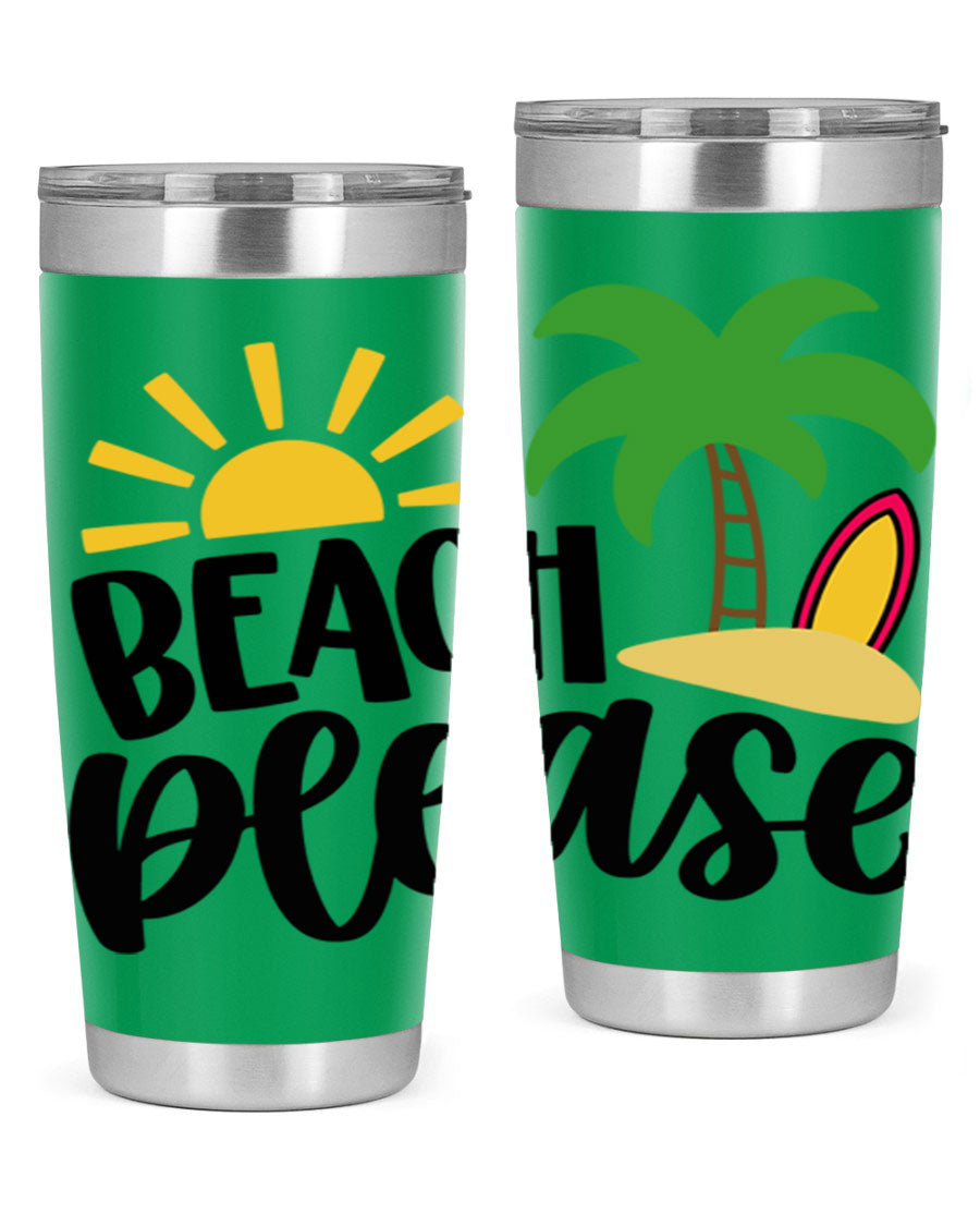 Beach Please Style 51# 20oz Tumbler with vibrant design, double wall vacuum insulation, and drink-thru lid, perfect for summer beverages.