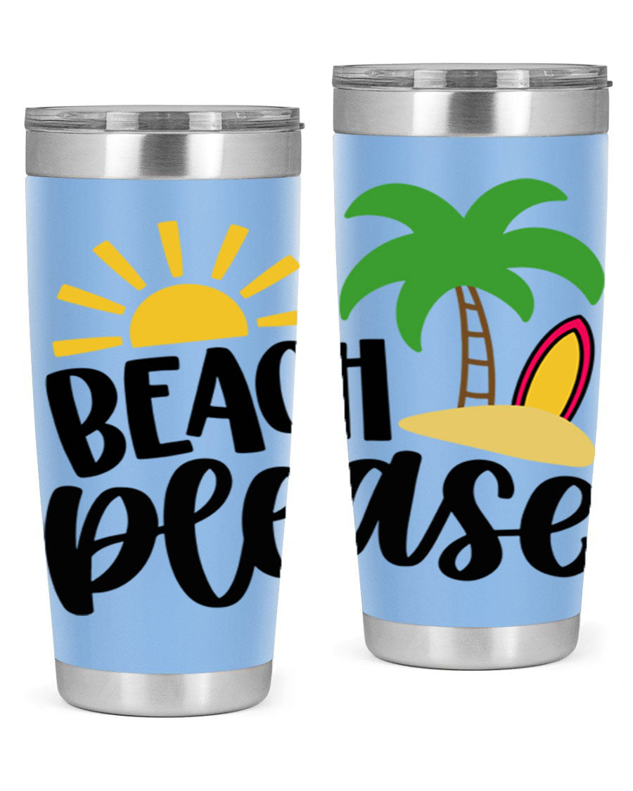 Beach Please Style 51# 20oz Tumbler with vibrant design, double wall vacuum insulation, and drink-thru lid, perfect for summer beverages.