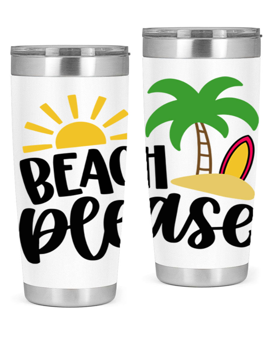 Beach Please Style 51# 20oz Tumbler with vibrant design, double wall vacuum insulation, and drink-thru lid, perfect for summer beverages.