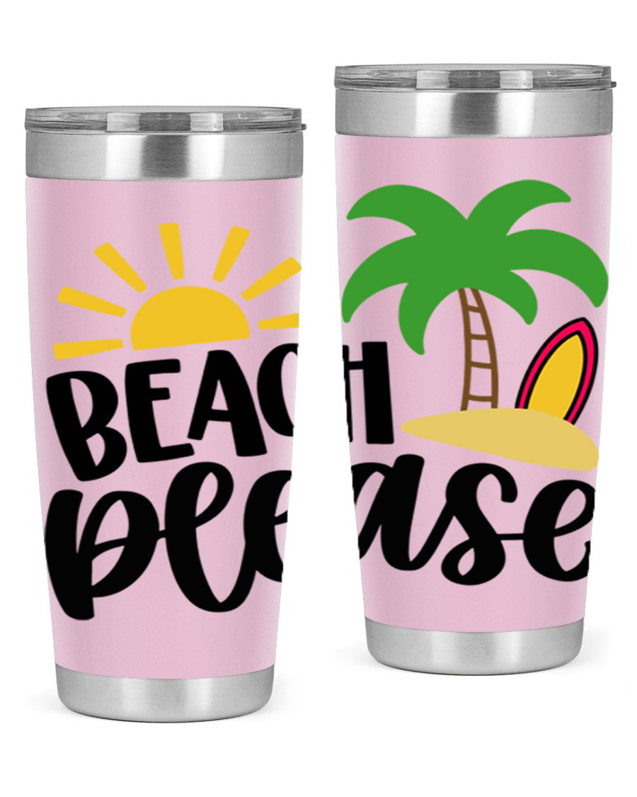Beach Please Style 51# 20oz Tumbler with vibrant design, double wall vacuum insulation, and drink-thru lid, perfect for summer beverages.