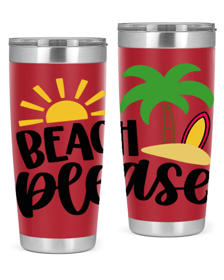 Beach Please Style 51# 20oz Tumbler with vibrant design, double wall vacuum insulation, and drink-thru lid, perfect for summer beverages.