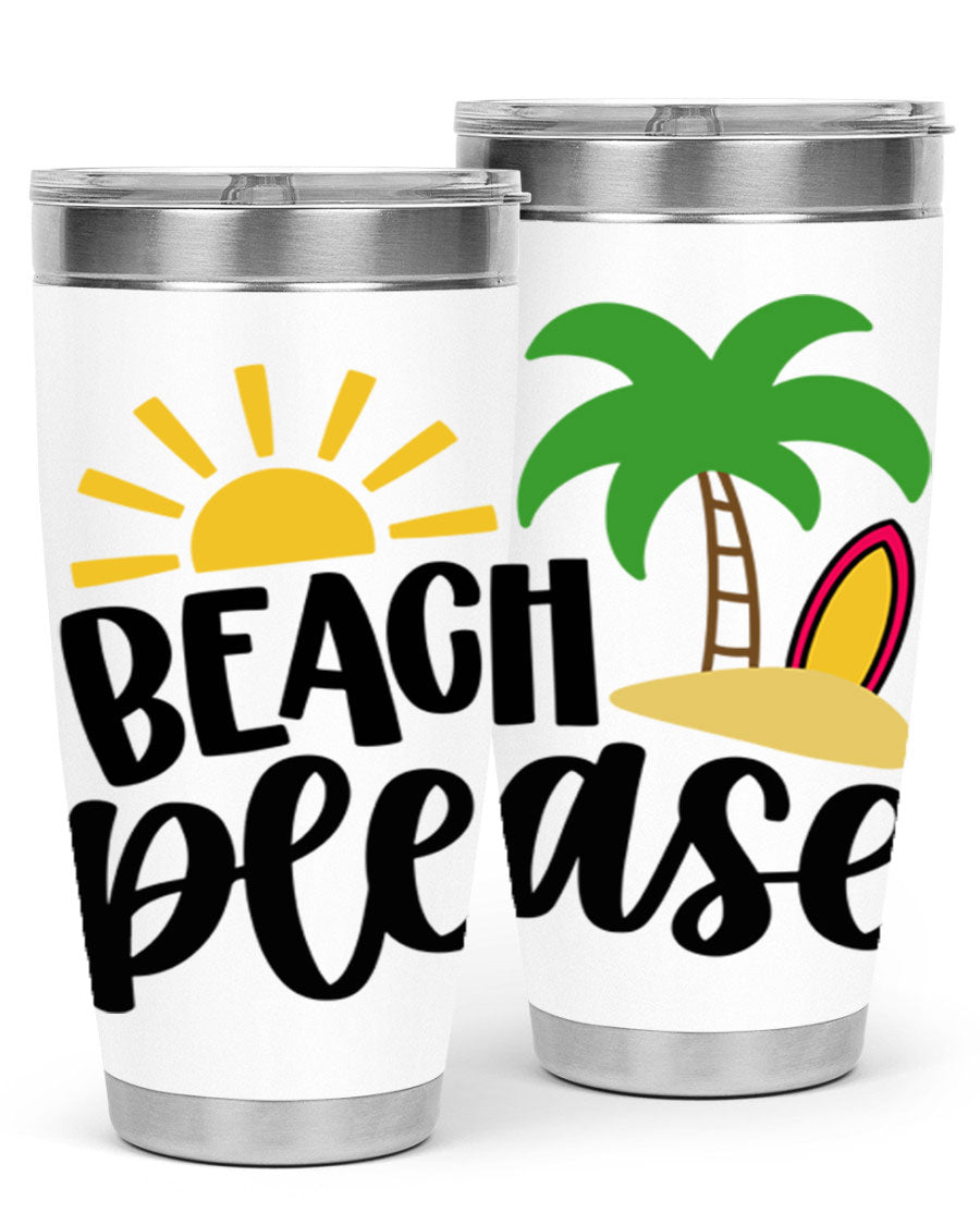 Beach Please Style 51# 20oz Tumbler with vibrant design, double wall vacuum insulation, and drink-thru lid, perfect for summer beverages.